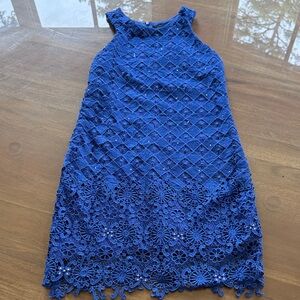 Un Deux Trois Girls Royal Blue Sleeveless Lace Party Dress